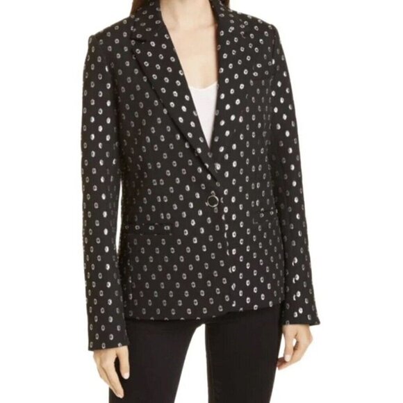 Tanya Taylor sz 4 Blazer Black Silver Single Button Classic Preppy Office Luxury - Picture 2 of 12